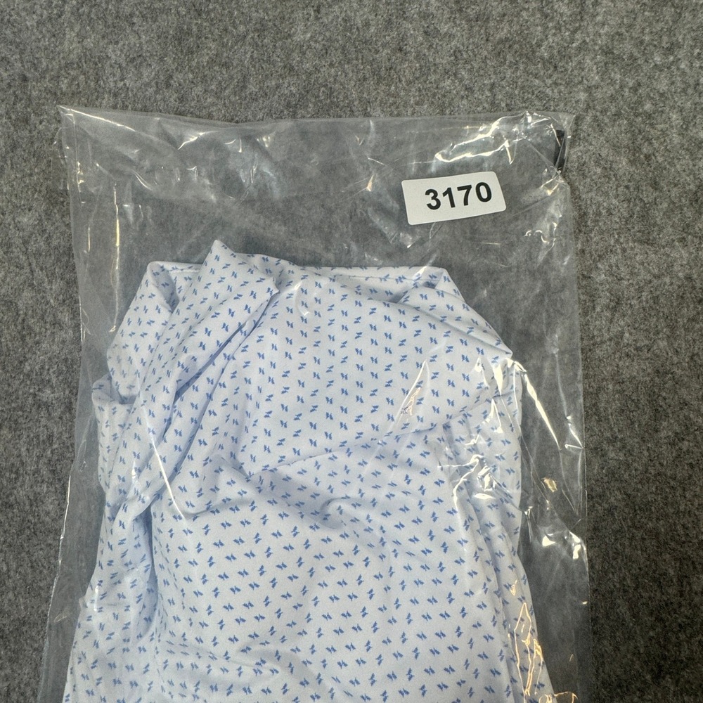 Greg Norman ML75 Stretch Mens XL White Blue Geometric Play Dry Golf Polo Shirt - Picture 7 of 7